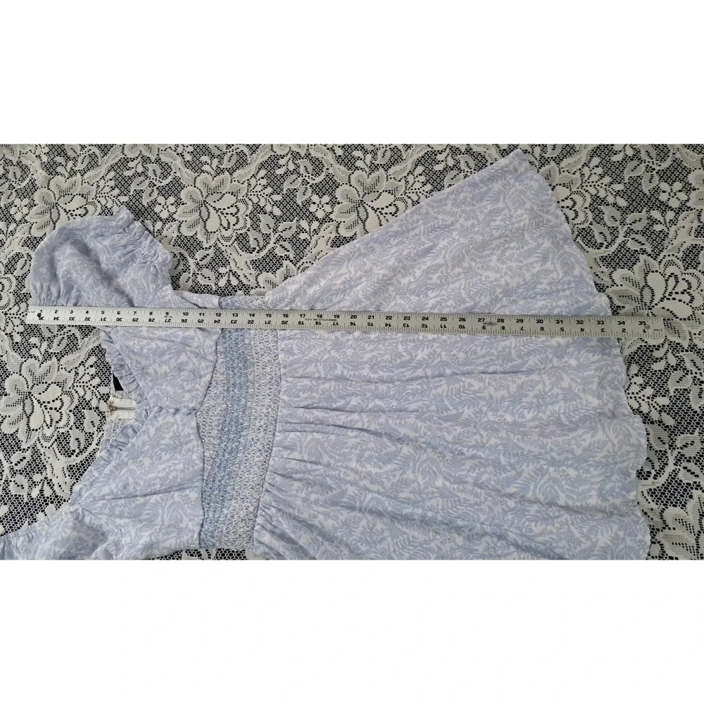 Lulus Mini Dress L Periwinkle Blue Print Puff Sleeve Sweetheart Neckline Smocked